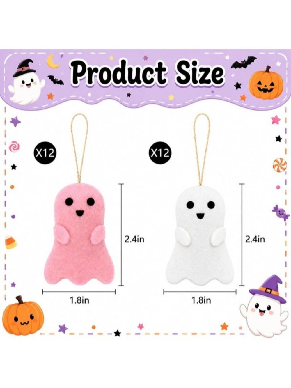 24 Pcs Halloween Ghost Hanging Ornaments Small Tree Decoration 2.4" White Pink - Picture 2 of 7